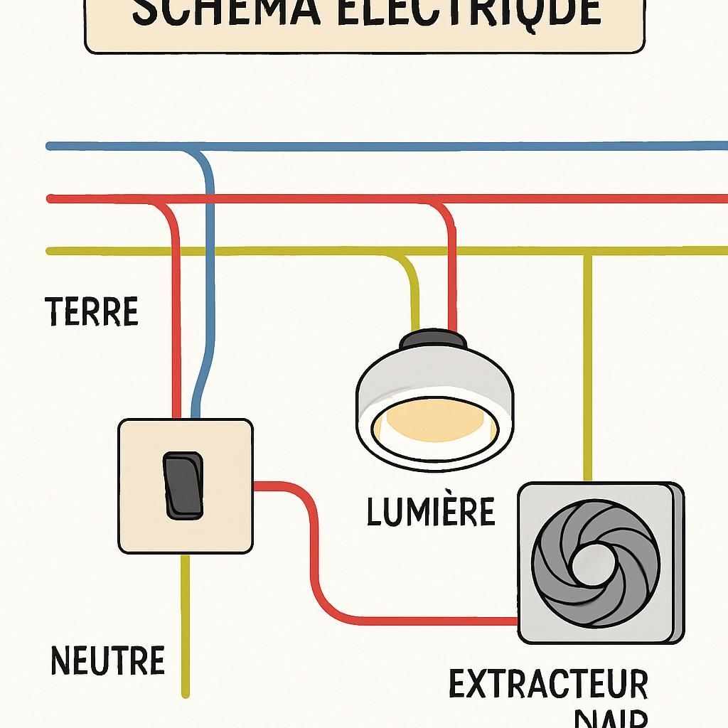 Apprenez à réaliser facilement le schéma électrique pour brancher un extracteur d'air sur un interrupteur lumière grâce à notre guide simple et détaillé.